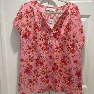 LOFT Pink and Red Floral Blouse